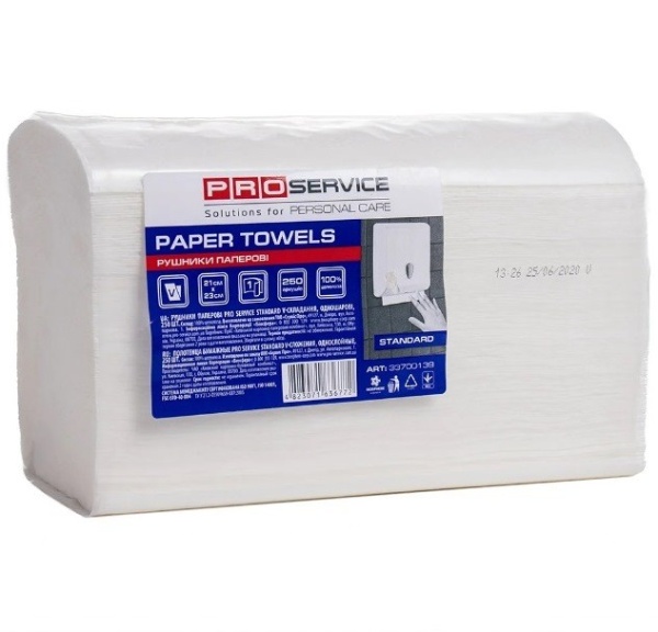 Рушники паперові PRO service, 1-шарові, 250 листів, V-складання, 20 шт